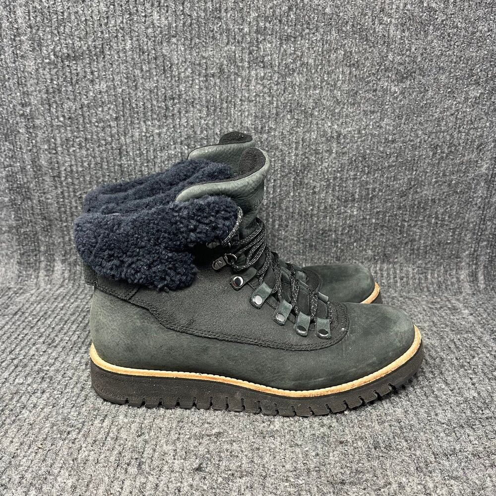 Cole Haan Zero Grand Explorer Waterproof Boots Black Faux Fur Suede Womens 7.5 B
